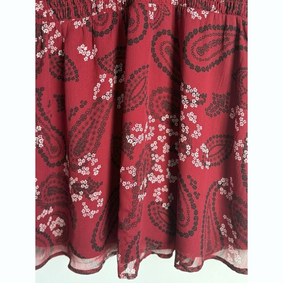 Abercrombie & Fitch Women Paisley Smocked Dress Size S Red Boho Chic Romantic - Picture 4 of 13
